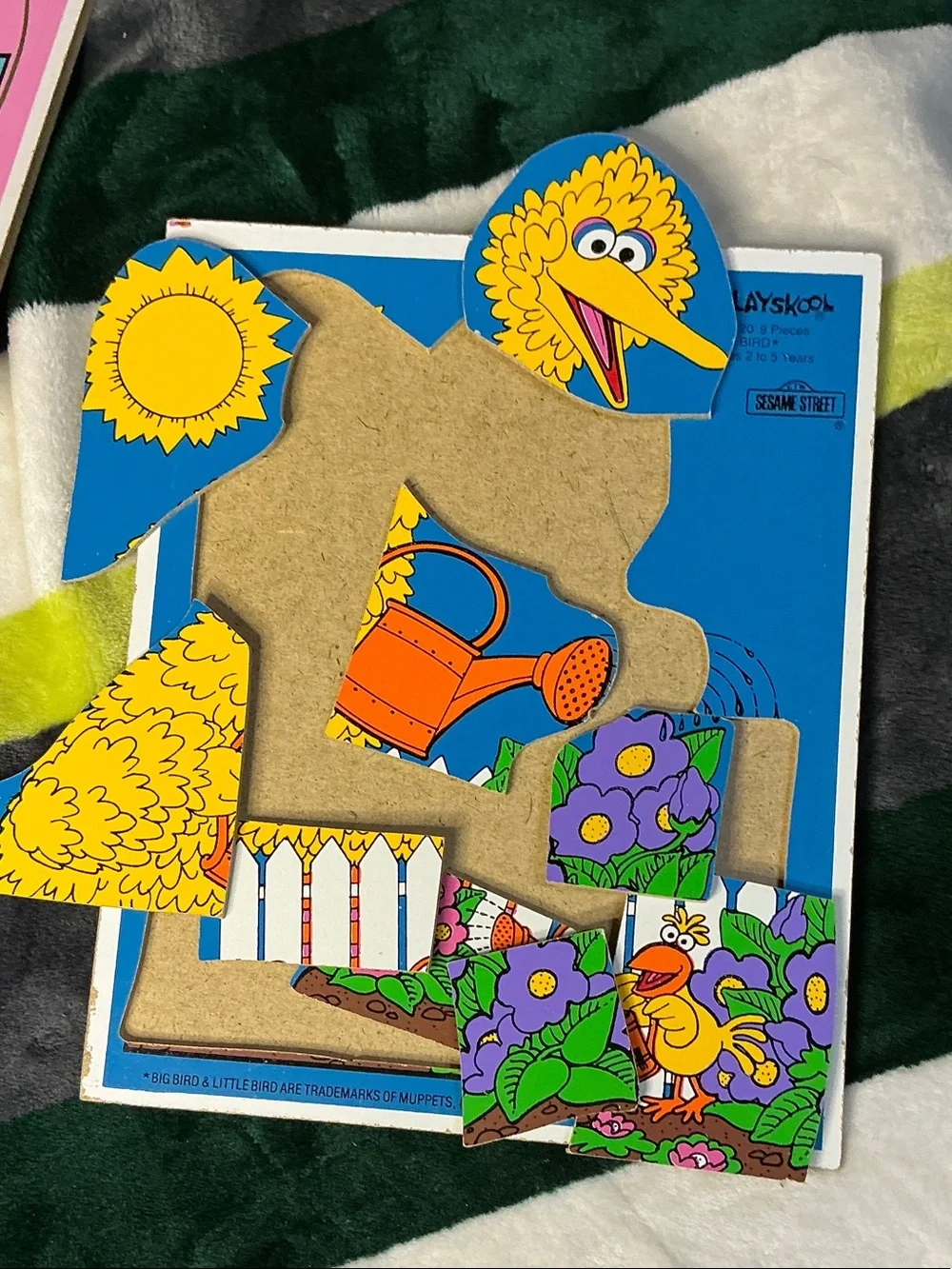 Vintage Playskool Sesame Street Puzzle - Big Bird Blue & Ernie Pink Wood Puzzles